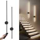 Motion Sensor Battery Operated Wall Sconce Set of Two - Modern Rechargeable Wireless Wall Lights with Remote Control, Dimmable, 3000K/4000K/6000K, Timer for Living Room, Hallway, Black, 39.3 Inch
