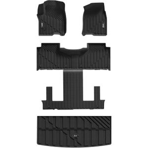 3W Floor Mats & Cargo Liner Fit for 2021 2022 2023 2024 2025 2026 Chevy Tahoe/GMC Yukon/Cadillac Escalade 7 Seat, TPE All Weather Custom Fit Car Accessories Heavy Duty Rubber Full Set Trunk Mats