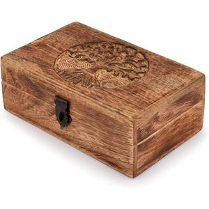Samhita Handmade Mango Wood Tree of Life Engraving Beautifully Keepsake Box Jewellery Organiser Unique Gift Ideas for Men & Women (Flame Work Finish)
