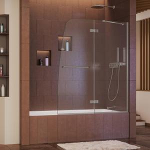 DreamLine Aqua Ultra 48 in. W x 58 in. H Frameless Hinged Tub Door in Brushed Nickel, SHDR-3448580-04