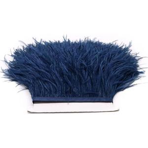 FQTANJU 2 Yards Soft & Natural Ostrich Feathers Fringe Trims Ribbon Used for Dress, Sewing, Craft Clothing, Lighting Decoration, Clothing DIY, etc. (Navy Blue)