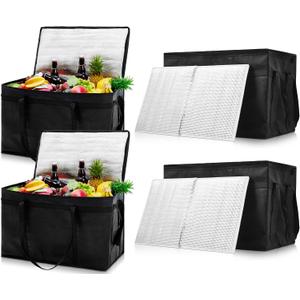 Maxcheck 4 Pcs XXXL Insulated Food Delivery Bags with Removable Hard Bottom Foldable and Reusable Grocery Tote Bag for Cold/Hot Food Commercial Pizza Catering Bag for Shopping Travel, 23 x 14 x 15 inches