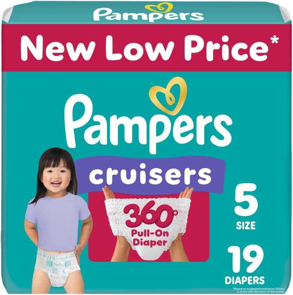 Pampers Diapers - Cruisers 360 - Size 5, 19 Count, Babyproof up to 100% Leakproof Pull-On Diaper (Packaging May Vary)