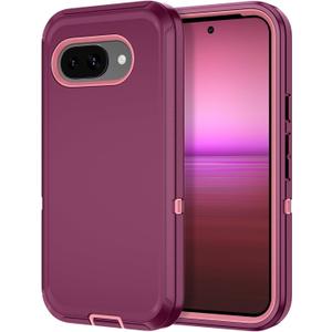 I-HONVA for Google Pixel 9A Case Shockproof Dust/Drop Proof 3-Layer Full Body Protection [Without Screen Protector] Rugged Heavy Duty Cover Case for Google Pixel 9A 6.3 inch,Purple/Pink