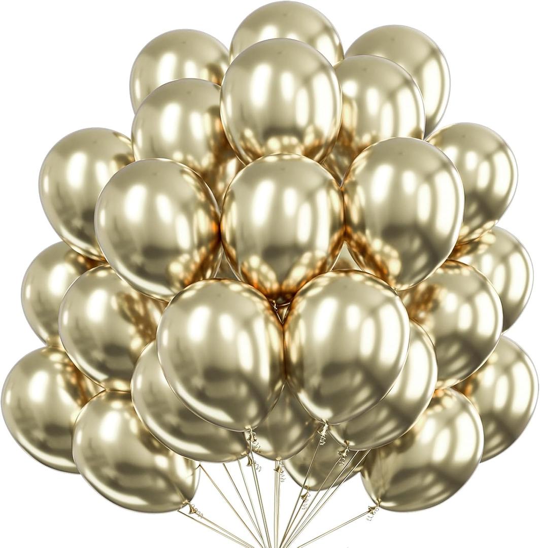 PartyWoo Metallic Gold Balloons 50pcs 12 Inch Chrome Gold Latex Helium Balloons for Birthday Graduation Baby Shower Anniversary Wedding Bachelorette Christmas New Year Party Decorations Gold-G128