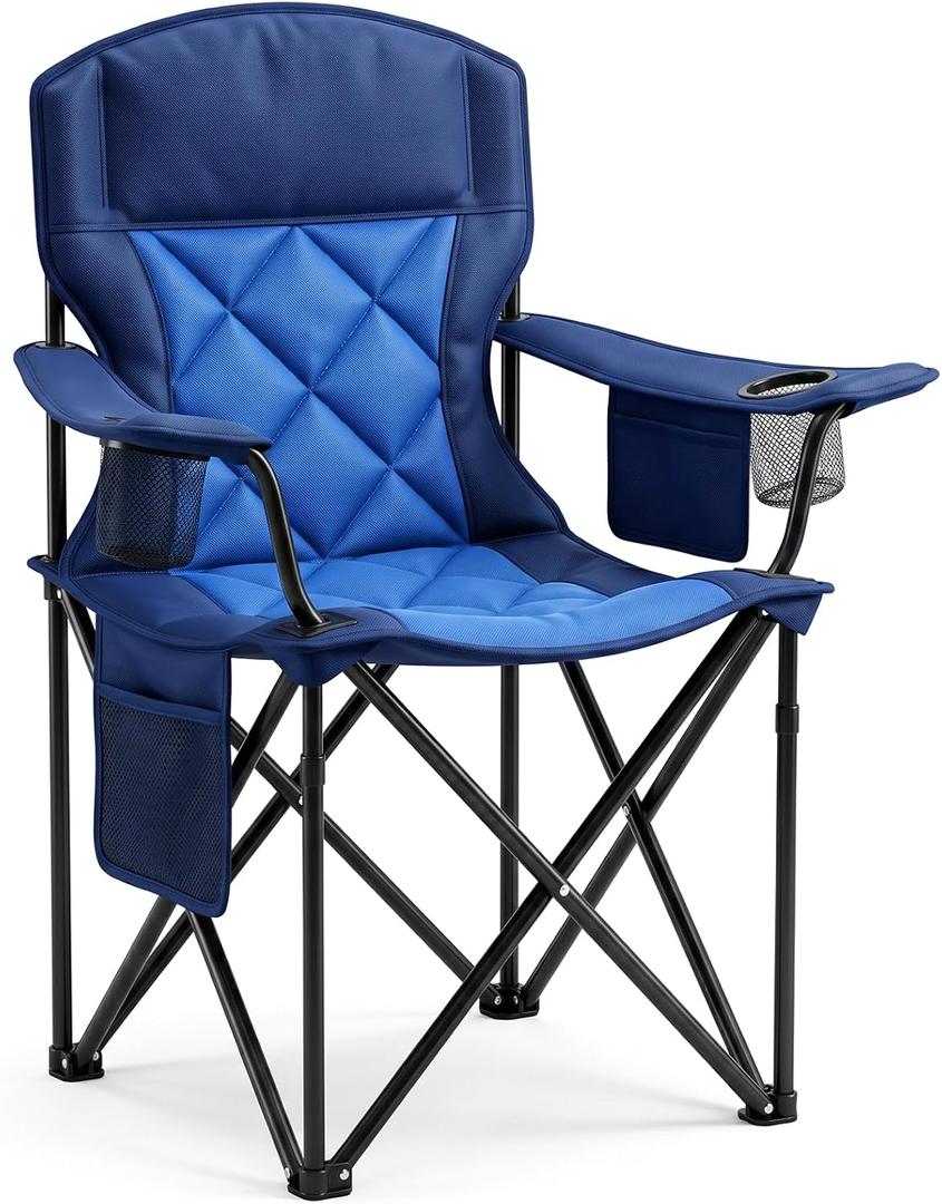 Heavy Duty Camping Chair for Adults, Padded Folding, 330LBS, 33.5" x 22.4" x 39.8"