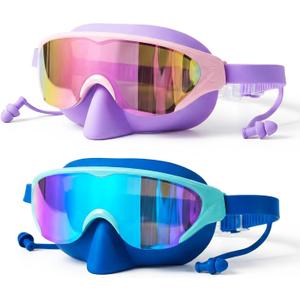 Zoomsnail Kids Swim Goggles with Nose Cover, Leakproof Anti-fog UV Lens Toddlers Swimming Goggles for Kids 3-15 Boys & Girls