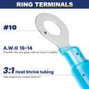 haisstronica 200PCS Heat Shrink Ring Terminals #10 Marine Grade Wire Connectors Blue AWG 16-14 Gauge, Tinned Red Copper 0.7mm Resistant Ring Connectors, Brazed-Seam Insulated Electrical Crimp