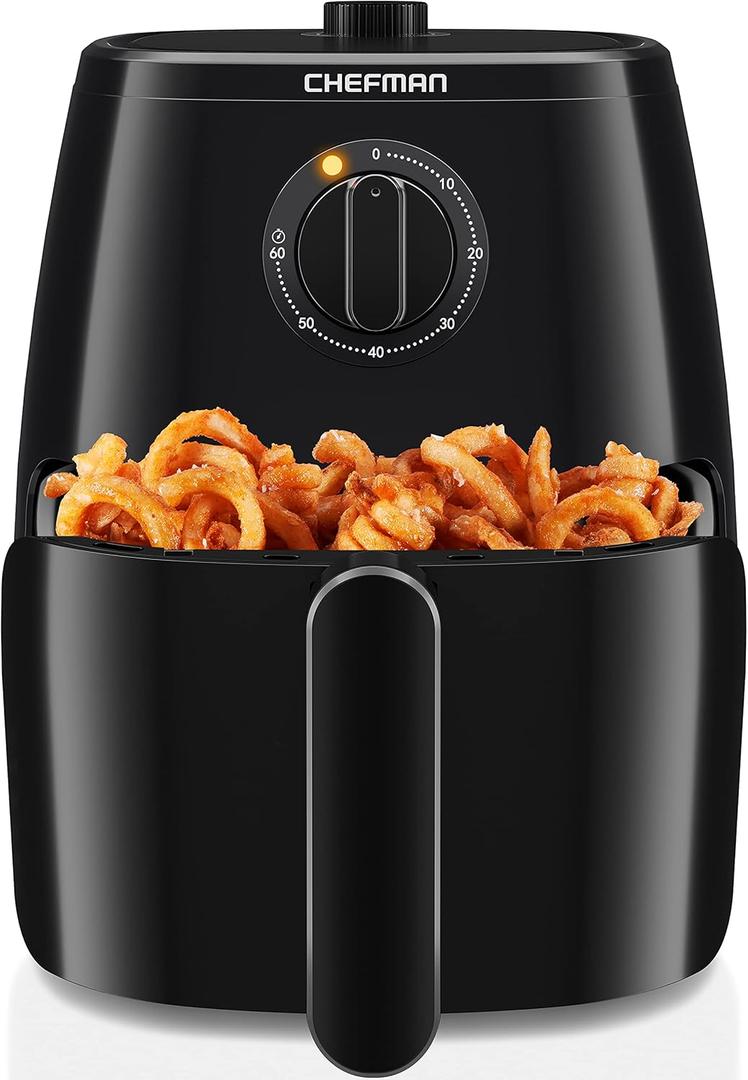 Chefman TurboFry 5-Quart Air Fryer, Integrated 60-Minute Timer for Healthy Cooking, Cook with 80% Less Oil, Adjustable Temperature Control, Nonstick Dishwasher-Safe Basket and Tray, Black