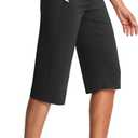 ISEEGZ 15"/ 18"/ 21"/ 25" Capri Pants for Women High Waist with Pockets Women's Capris Workout Yoga Pants Loose Straight Leg (Black, XL)