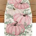 Artoid Mode Pink Pumpkins Eucalyptus Fall Table Runner, Seasonal Autumn Thanksgiving Kitchen Dining Table Decoration for Home Party Decor 13x90 Inch
