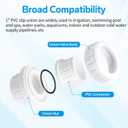 PVC Slip Union for 1" Pipe Schedule 40, White PVC Pipe Fitting Union with EPDM O-Ring, Perfect for Pool Pipe Unions Connector Replacement (2 Pack)