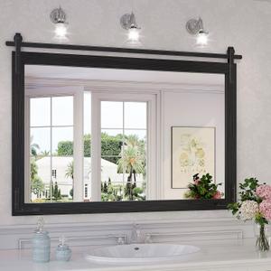 Farmhouse Mirror for Bathroom, 40x30 Inch Black Vanity Mirror for Wall, Wood Framed Rustic Mirror Rectangular Wall Decor Mirrors for Entryway Living Room Bedroom