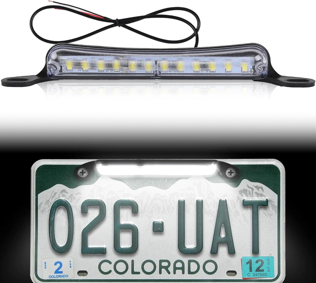 Xenon White LED License Plate Light, 12V DC Ultra Bright Assembly Replacement, Waterproof and Durable, Universal License Plate Light for Car Trailers RV Truck UTV ATV Boats.