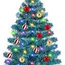 [ Timer & 12 Modes ] 3 Ft Blue Christmas Tree with DIY 50 Warm White & Multi Color Lights 15 Ball Ornaments 3D Star Remote Control Battery Operated Pencil Full Tree Xmas Christmas Decorations Table