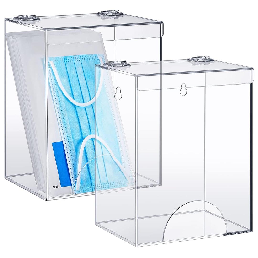 Kathfly 2 Pcs Acrylic Dispenser for Hairnet, Emesis Bags, Wall Mount Clear Acrylic Face Mask Holder for Beard Nets, Safety Glasses, Shoe Covers