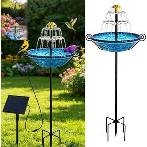 Solar Bird Bath Fountain for Outside,Plastic Birdbath with Metal Stand and Hook
