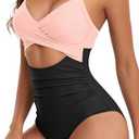 Eomenie Women's One Piece Swimsuits Tummy Control Cutout High Waisted Bathing Suit Wrap Tie Back 1 Piece Swimsuit (Medium, Black Pink)