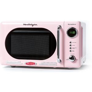 Nostalgia Countertop Microwave Oven with Easy Clean Interior - Retro Microwave with LED Display & Child Lock- Compact 0.7 Cu. Ft. Oven With 12 Pre-Programmed Settings for Quick Cooking- 700-Watts-Pink