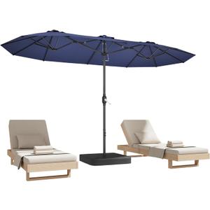 15ft Patio Umbrella with Base,Large Outdoor Double-Sided Rectangle Umbrella with Crank Handle, Market Umbrella for Poolside Garden Deck Backyard Beach Pools, Blue