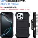 Saiboro for iPhone 16 Pro Max Case with Belt Clip Holster,for iPhone Pro Max 16 Case with Stand,Heavy Duty Rugged,2 Layers of Sturdy,Anti-Drop,for Protective Phone Case iPhone 16 Pro Max Cases Black