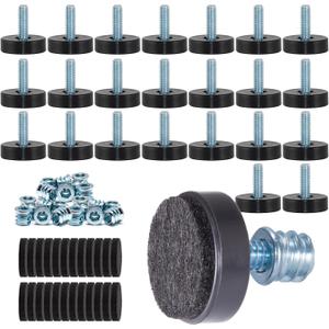 NEWBYTEK 24 Pack M6 Thread Adjustable Furniture Levelers with Self-Adhesive Felt Pads – 1" Leveling Feet & Floor Protectors for Chairs, Tables on Hardwood Floors