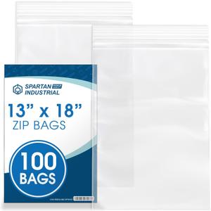 Spartan Industrial - 13" X 18" (100 Count) 2 Mil Clear Reclosable Zip Plastic Poly Bags with Resealable Lock Seal Zipper