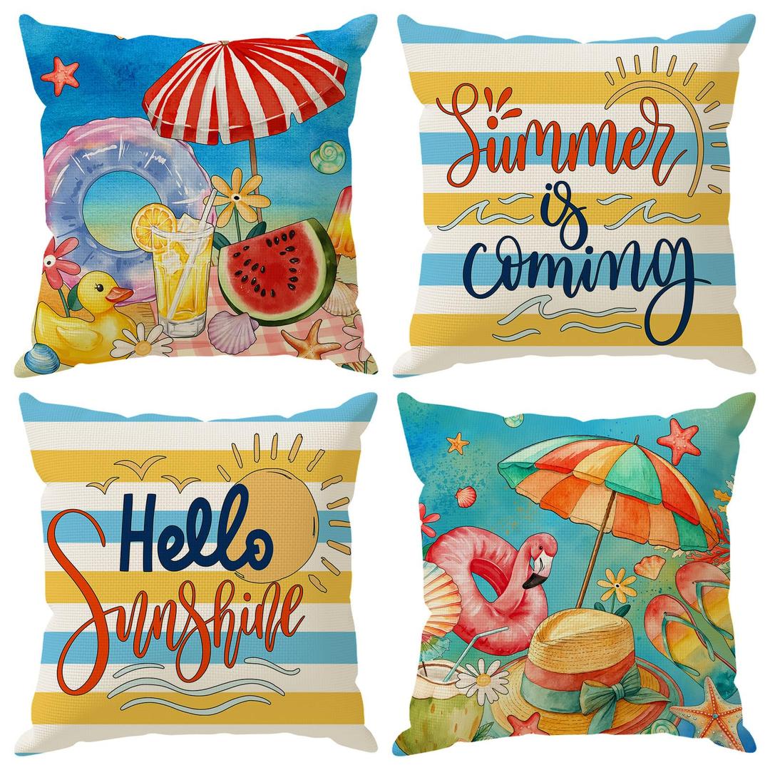ZAEW Pool Swimming Ring Beach Summer Pillow Covers Throw Pillow Cases Set of 4 Decorations for Home Sofa Cushion Cover Party Holiday Decor 18x18 Inch