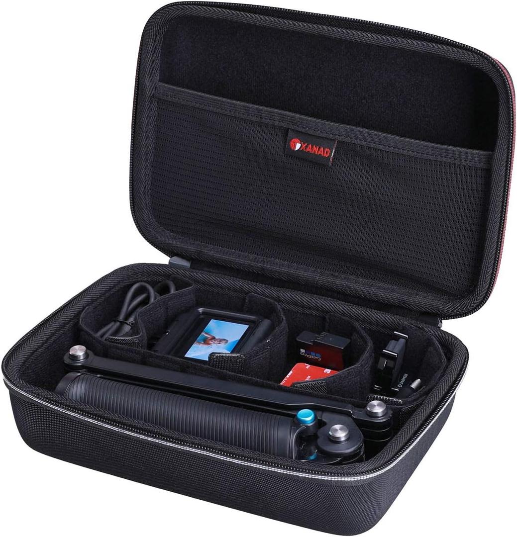 XANAD Hard Case for GoPro Hero 13/12/11/10/9/8/7/6/5/MAX/4 Silvery Action or Insta360 GO 3 Waterproof Digital Action Camera,Fit 9.3'' X 6.5'' X 3.3'' Camera,with 4 Moveable Dividers