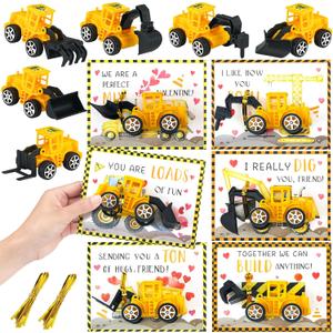 30 Sets 30 Sets Valentines Day Gifts for Kids Construction Vehicle Toys Valentines Cards Construction Truck Classroom Exchange Greeting Cards for for Boys Girls Party Favor (vintage style)