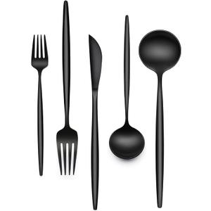 60-Piece 12 Setting Black Silverware, Food-Grade Stainless Steel Flatware Cutlery Set for Home, Office, Restaurant, Hotel