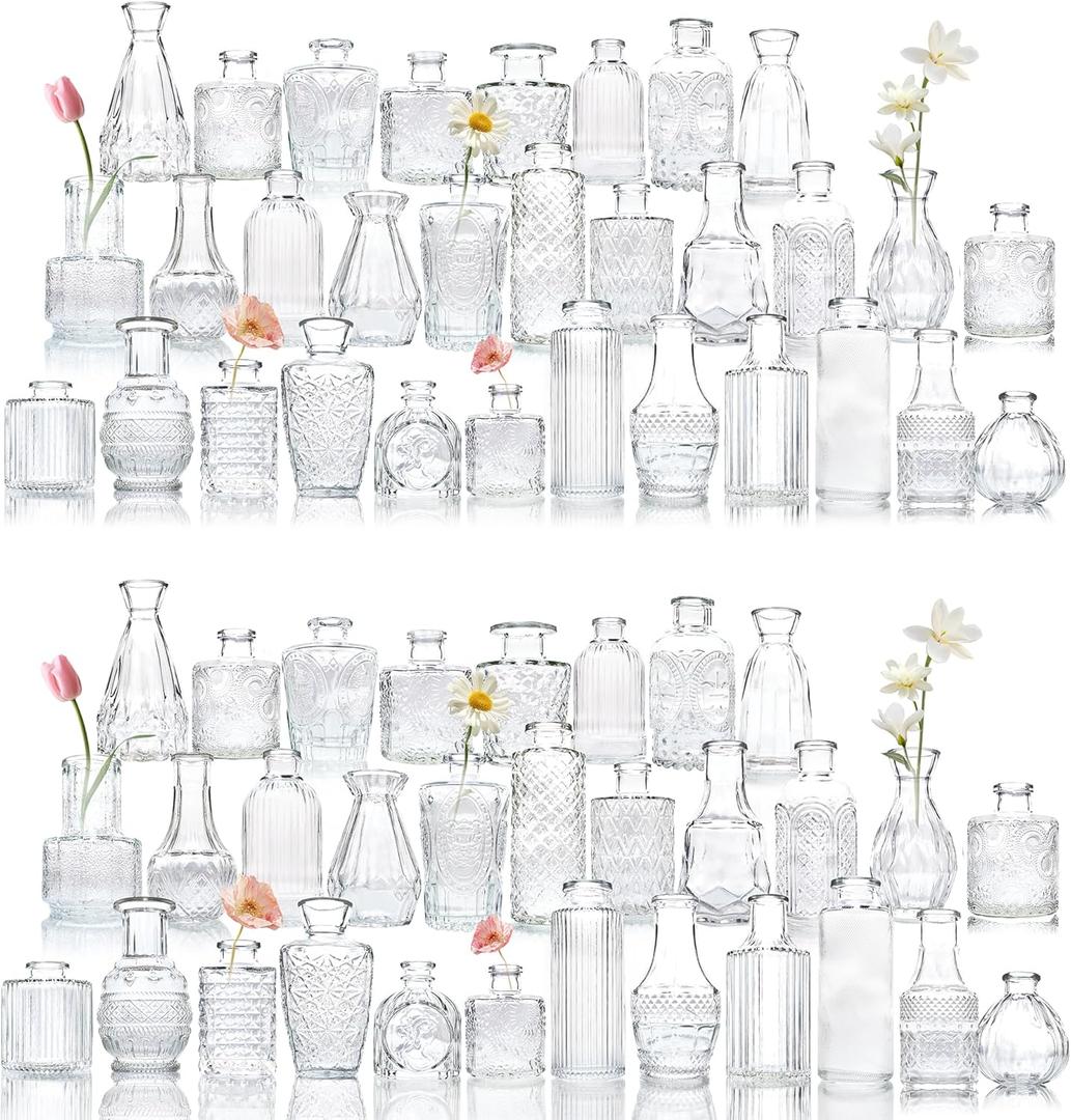 Glass Bud Vase Set of 66 Pcs, Vintage Clear Small Glass Vases for Flowers, Bud Vases in Bulk, Mini Vase for Centerpieces, Wedding, Home Decor and Events