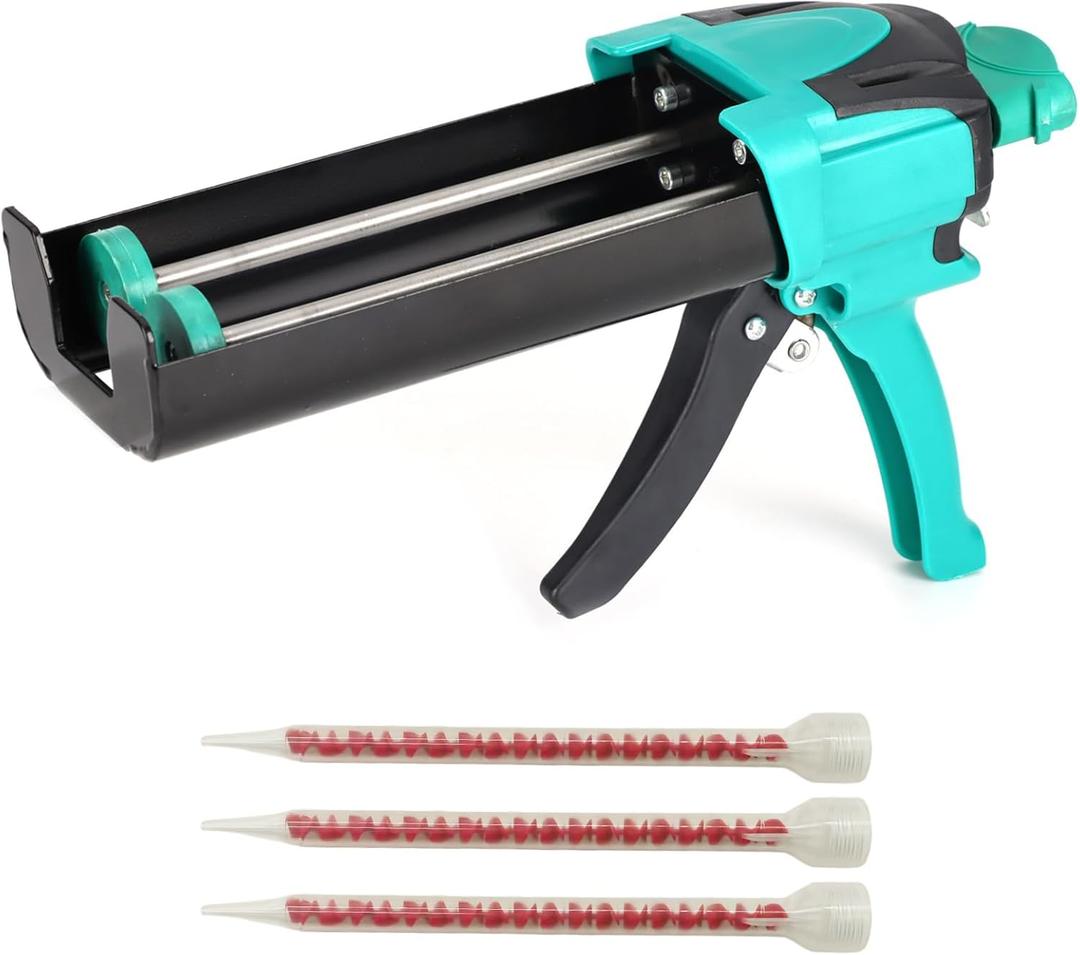 Dual Caulking Gun,Epoxy Gun for 13.5 fl oz(400 ml,1:1 Mix Ratio)Manual Dual Component Adhesive Applicator with Mixing Nozzles,Green