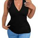 SOLY HUX Women's Plus Size Tops Sleeveless Wrap V Neck Halter Tie Backless Tank Top Solid, Black, XL