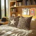 Leopard Print Pillow Cover 18x18 Set of 2,Cheetah Print Pillow Case,Leopard Gifts for Women,Cheetah Gifts,Coquette Pillowcases for Girls Room Dorm Apartment Decor,A304-BZ-ZH