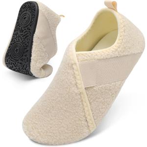 Besroad House Slippers for Women Men Comfy Barefoot Slippers Sock Furry Slip On House Shoes with Soft Rubber Sole for Bedroom Home Travel Yoga (8-9 Women/6.5-7.5 Men, Beige)