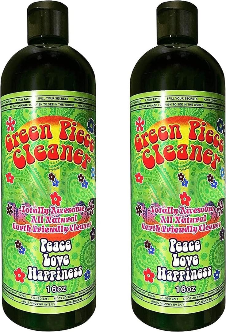 Green Piece Glass Cleaner 2 Bottles (Made in USA) - All Natural Earth Friendly Multi-purpose Cleaner for Metal, Ceramic, Water Pipe 16 oz