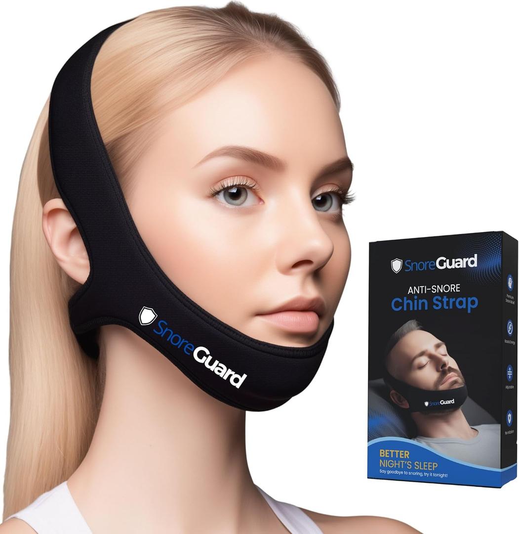 Chin Strap for Sleeping, Built-in Neck Cushions for Comfort, Works for CPAP Users, Snore Jaw Straps for Sleep, Mouth Breathing, Chin Lifting, Anti Snoring Devices, Men and Women, Black, M