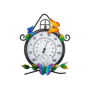 Indoor Outdoor Thermometer，Large Wall-Mounted Thermometer with Humidity, Easy to Read Decorative Outside Thermometer for Patio, Garden, No Require Batteries(Black)