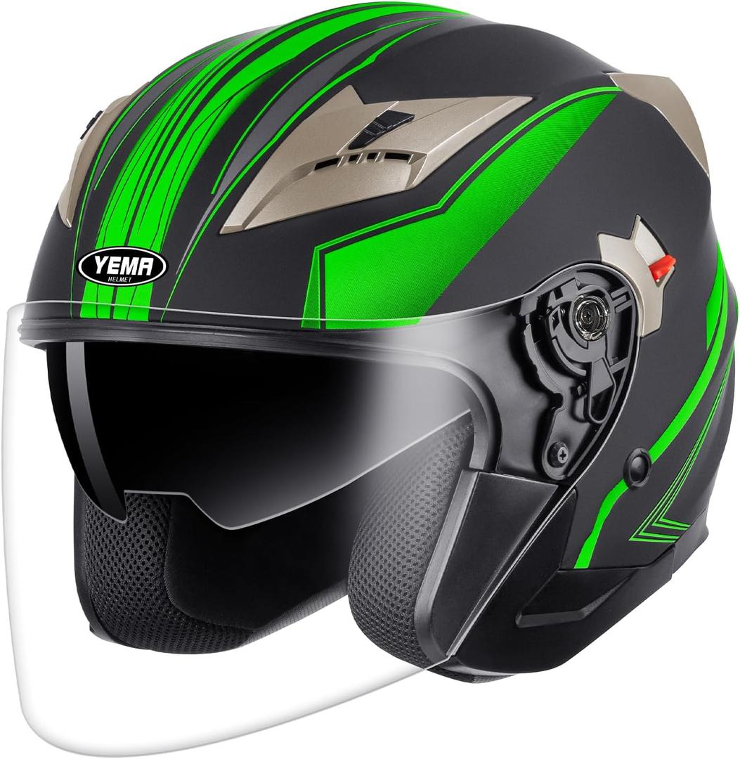 YEMA Open Face Motorcycle Helmets, DOT Approved 3/4 Moped Helmet Dual Visor Quick Release Buckle, Helmets for Adults Motorcycle Men Women Helmets for Moped Scooter Streey, Size: X-Large