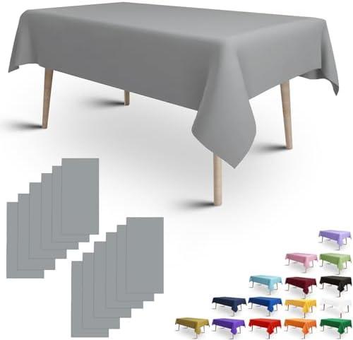 Set of 4 Packs, FULDGAENR Silver Plastic Tablecloth, Disposable Silver Table Cloths Plastic 54x108 Inch Size for 6-8 Foot Rectangle Table Indoor/Outdoor Parties Birthdays Weddings Anniversary, Silver 