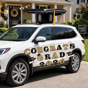 Xuhal 2026 Graduation Car Decoration 23'' Large Inflatable Grad Cap Car Decor Congrats Grad Letter 2026 PVC Inflatable Cap for Senior High School Collage Graduation Parade Party Decor(Black, Gold)