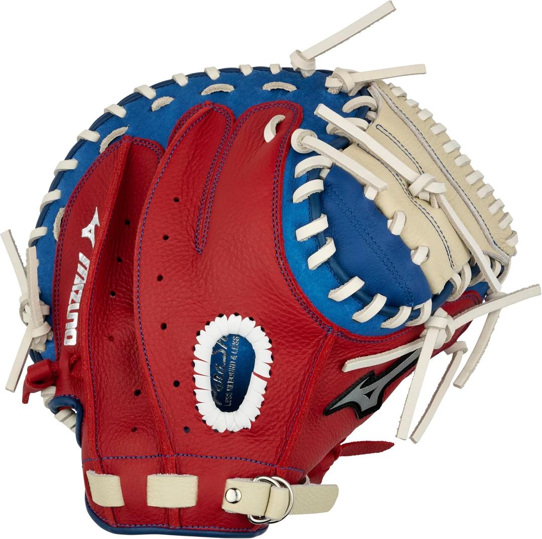 Mizuno Youth Prospect Baseball 32.5" Catcher's Mitt, RH Red-Blue, 32.5 inches