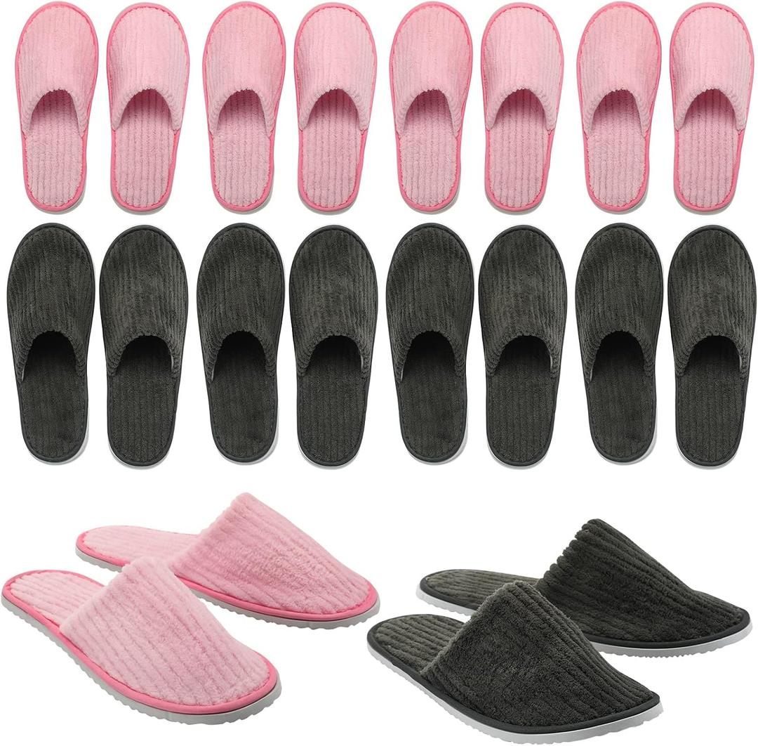 Zhehao 10 Pairs House Slipper for Guest Disposable Slippers Bulk for Travel Non Slip Washable Reusable Women Men Soft Cotton Spa Hotel House Slipper for Wedding Party Home Indoor(Pink, Gray)