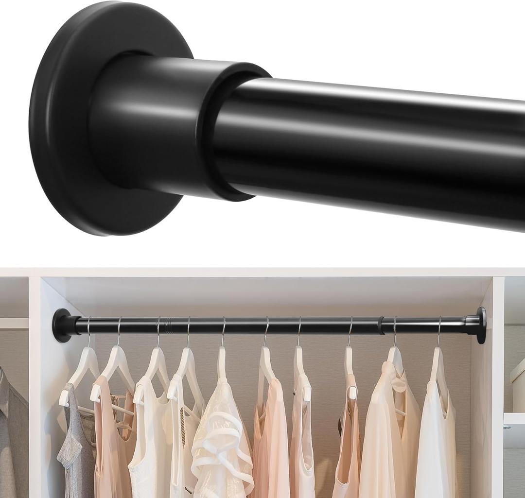 Closet Rods for Hanging Clothes, 18 to 63 Inches Adjustable Heavy Duty Closet Rod, Metal Closet Poles, Easy to Install Closet Bar for Closet Wardrobes Laundry, Perfect for Closet Organizer