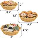 Jucoan 3 Pack Poly Wicker Bread Baskets, Imitation Rattan Fruit Baskets, Hand Woven Round Scalloped Tabletop Food Serving Basket Tray for Fruits, Vegetables and Snacks, Home Kitchen Bakery
