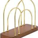 Qiannhee Gold Napkin Holder for Table, Modern Metal Wire Arch Design,Standing Napkin Dispenser,Walnut Brown Wood Base with Non - Slip Pads, Ideal for Kitchen, Dining, Wedding, Party Decorative Use