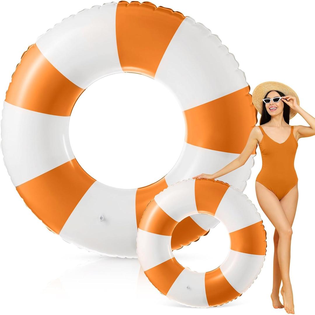 Foilswirl 47.24 Inch Jumbo Inflatable Pool Floats for Adult White Striped Pool Inner Rings Swimming Inflatable Floaties Tube Women Summer Beach Bachelorette Wedding Decor