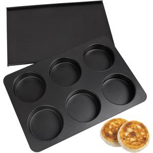 6 Cup Straight Side Jumbo English Muffin Cupcake Pan with Lid Hamburger Burger Bun Egg Sandwich Frittata Cinnamon Roll Focaccia Quiche Pancake Nonstick Baking Tin Tray Mold