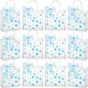 Henoyso 12 Pcs Snowflake Clear Gift Bags Princess Winter Party Favors Bag Valentines Plastic PVC Goodie Candy Treat Tote with Handle Gift Wrapping Supplies, 7.8 x 3.1 in (Blue Snowflakes)